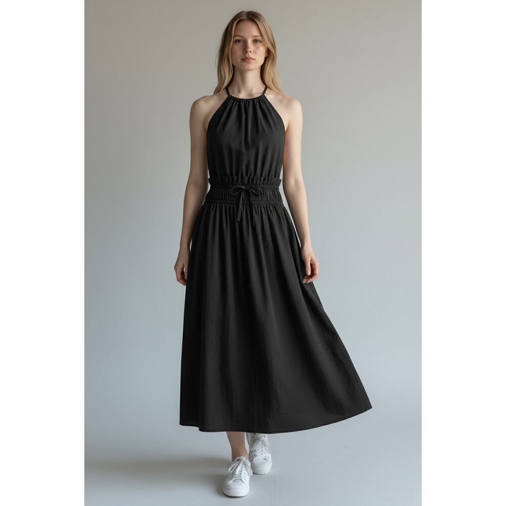 Zara Trafaluc Black Halter Open Back Cutout Midi Dress Small - Picture 2 of 16